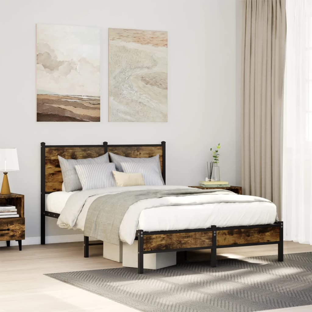 Metal Bed Frame without Mattress Smoked Oak 120x200 cm