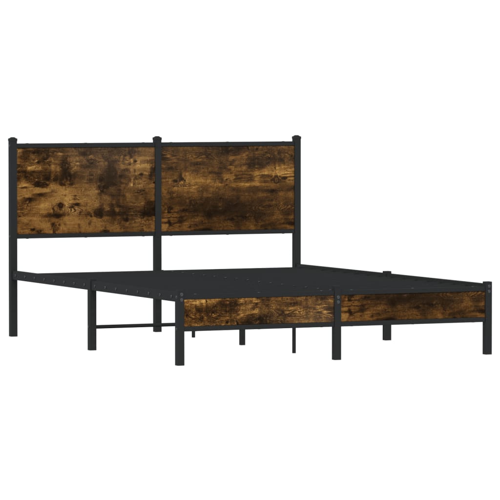 Metal Bed Frame without Mattress Smoked Oak 137x190 cm