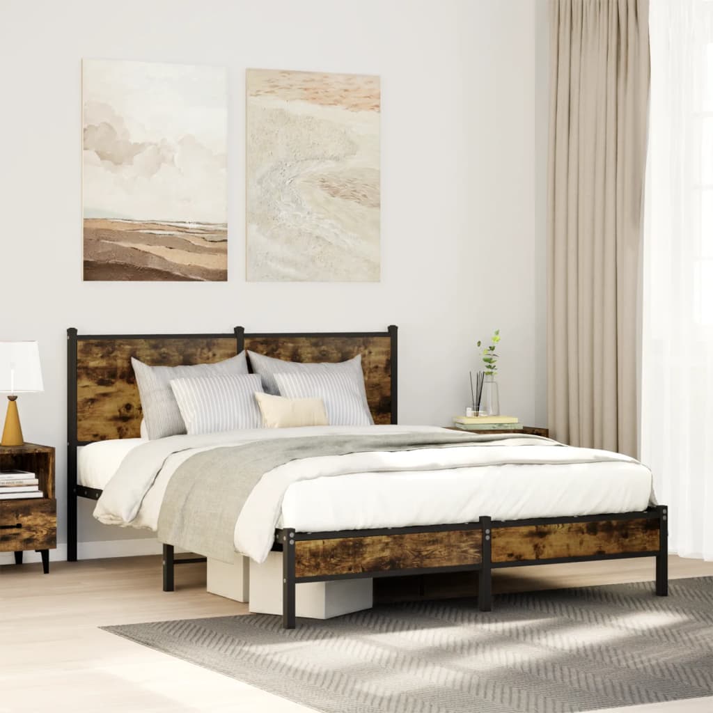 Metal Bed Frame without Mattress Smoked Oak 140x190 cm
