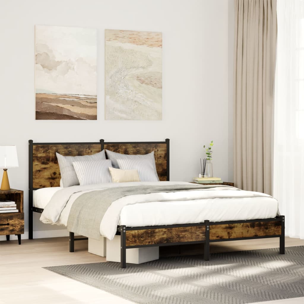 Metal Bed Frame without Mattress Smoked Oak 150x200 cm King Size