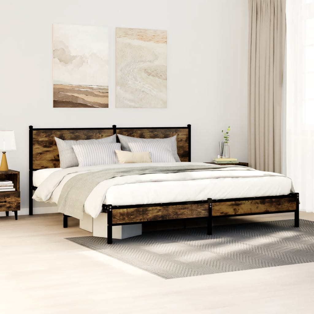 Metal Bed Frame without Mattress Smoked Oak 160x200 cm