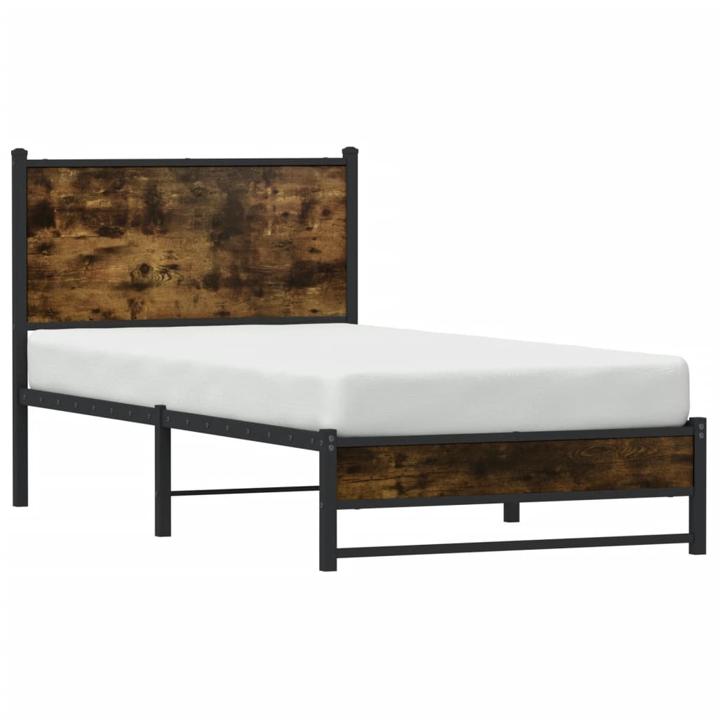 Metal Bed Frame without Mattress Smoked Oak  75x190 cm Small Single