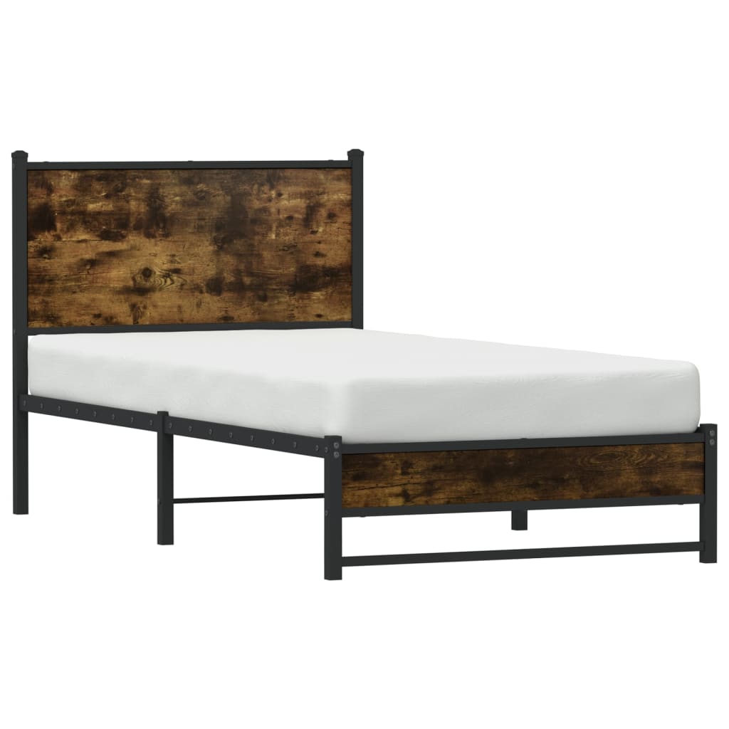 Metal Bed Frame without Mattress Smoked Oak 80x200 cm