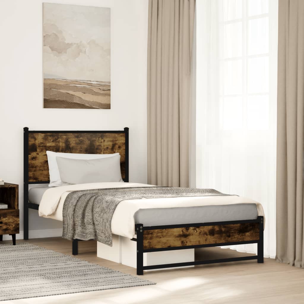 Metal Bed Frame without Mattress Smoked Oak 80x200 cm