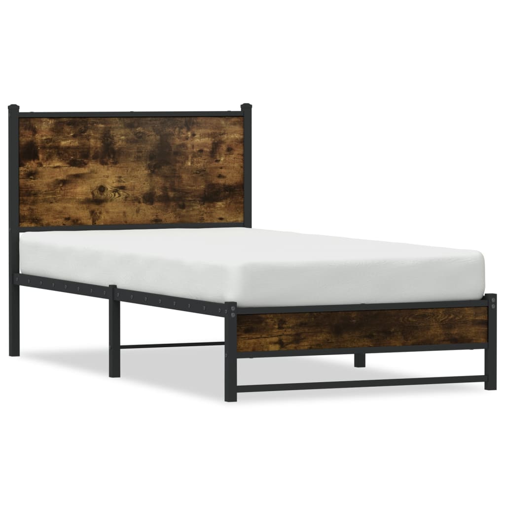 Metal Bed Frame without Mattress Smoked Oak 90x190 cm Single