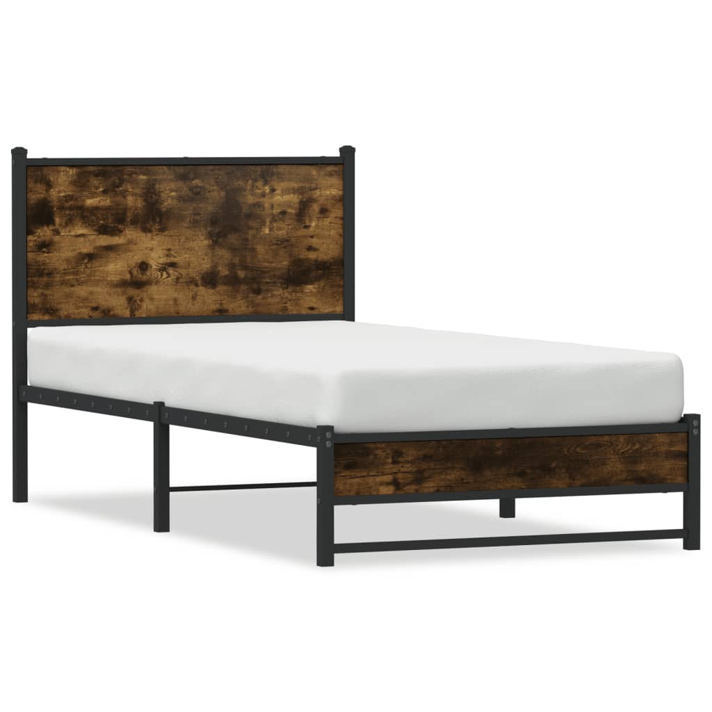 Metal Bed Frame without Mattress Smoked Oak 90x200 cm