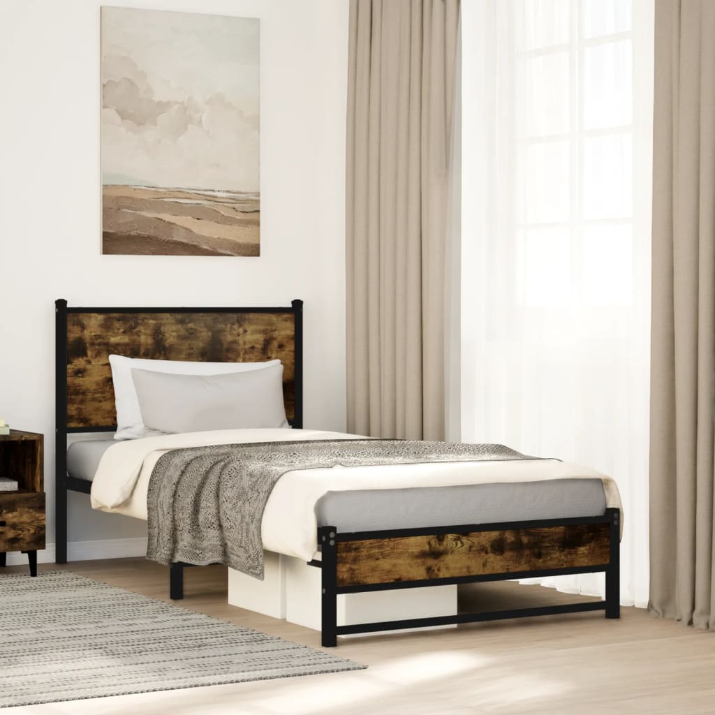 Metal Bed Frame without Mattress Smoked Oak 100x200 cm
