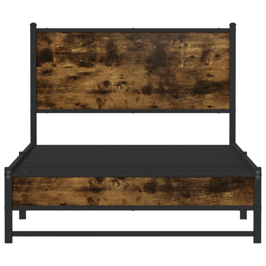 Metal Bed Frame without Mattress Smoked Oak 107x203 cm