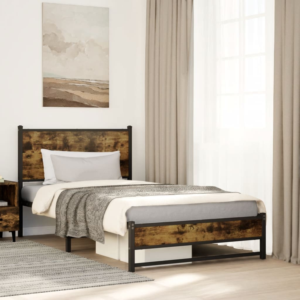 Metal Bed Frame without Mattress Smoked Oak 107x203 cm