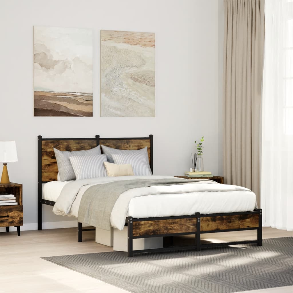 Metal Bed Frame without Mattress Smoked Oak 120x200 cm