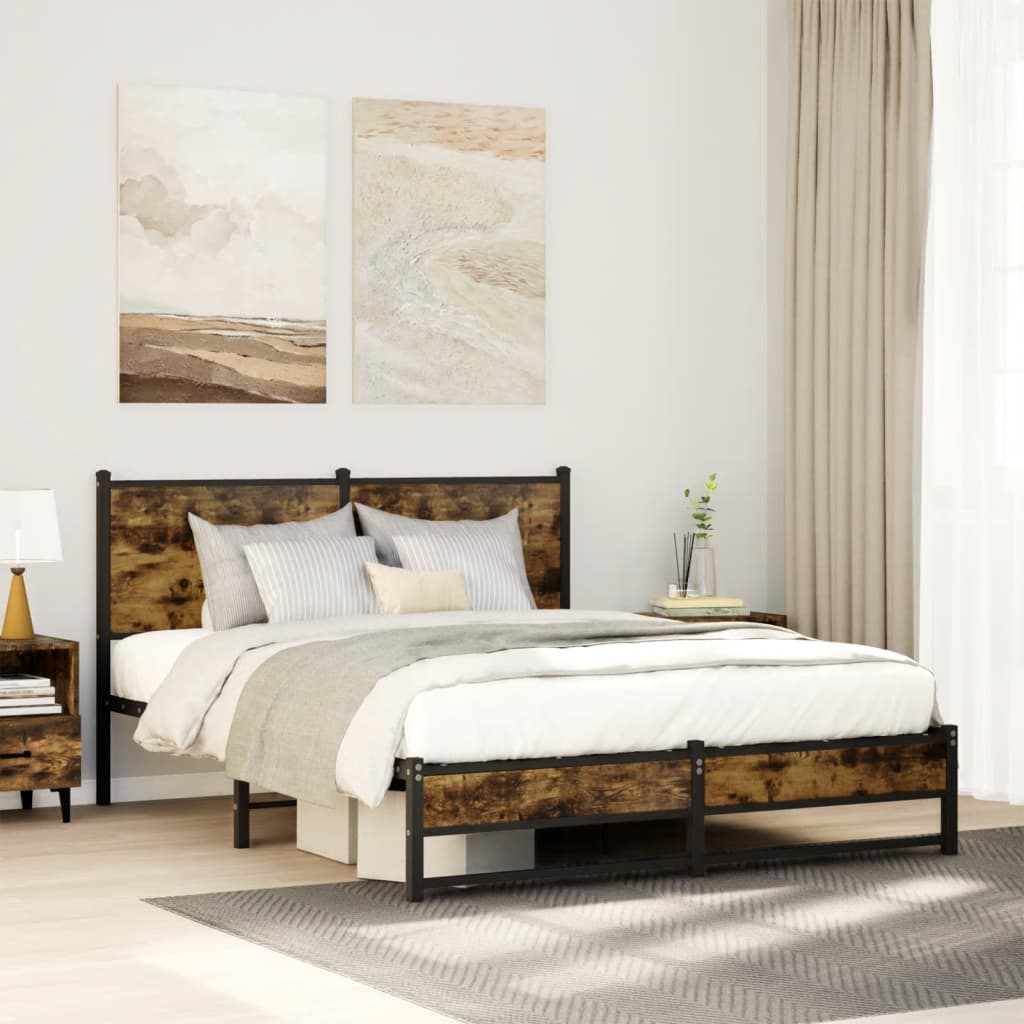 Metal Bed Frame without Mattress Smoked Oak 140x200 cm