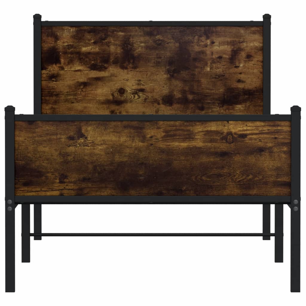 Metal Bed Frame without Mattress Smoked Oak 75x190 cm Small Single