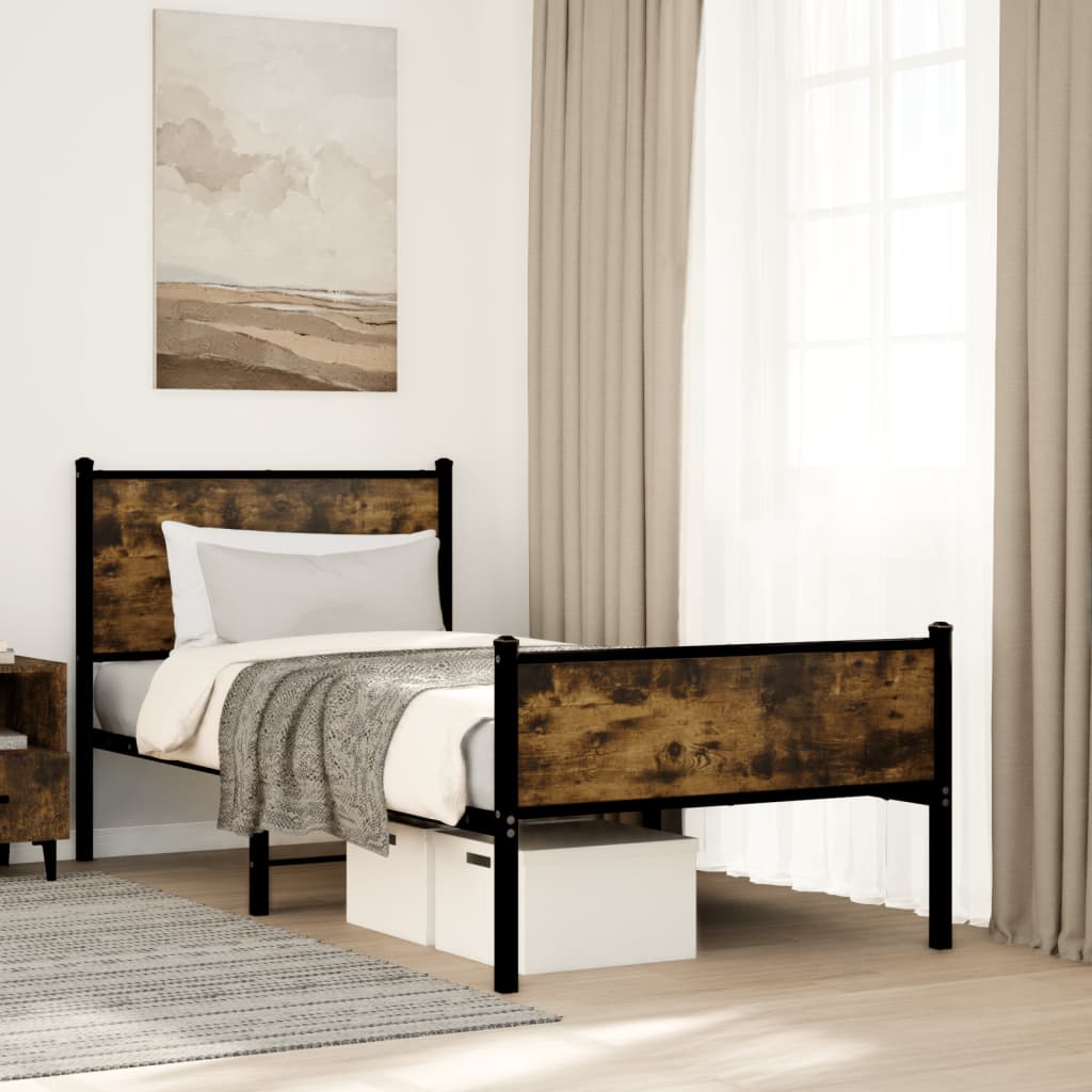 Metal Bed Frame without Mattress Smoked Oak 75x190 cm Small Single