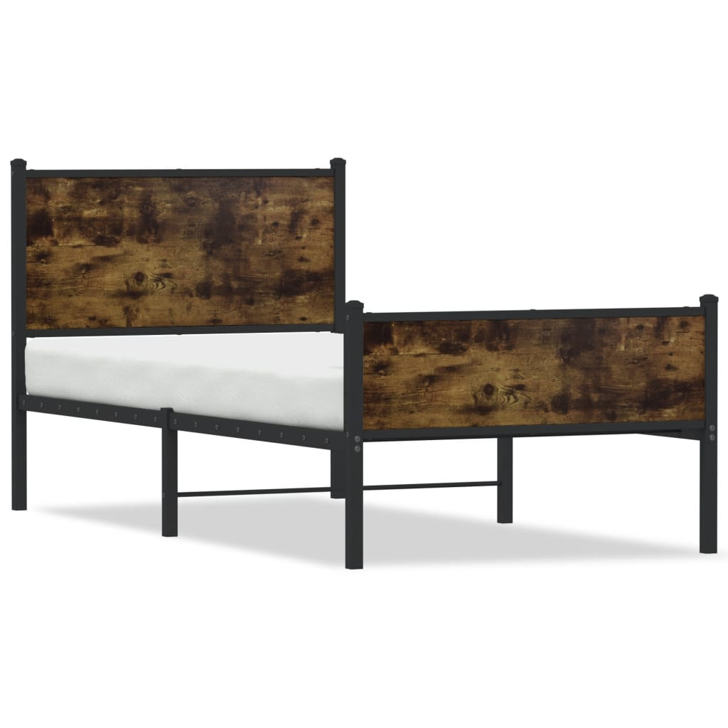 Metal Bed Frame without Mattress Smoked Oak 80x200 cm