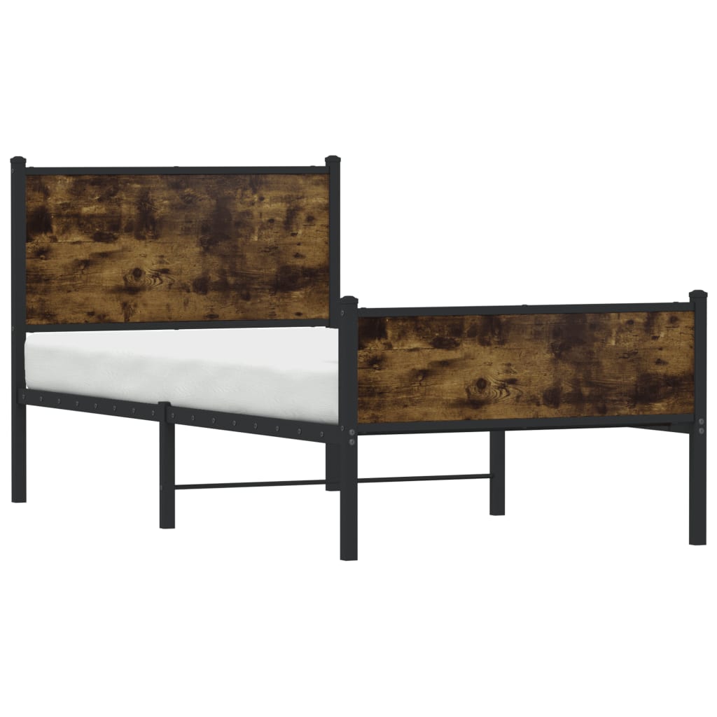 Metal Bed Frame without Mattress Smoked Oak 80x200 cm