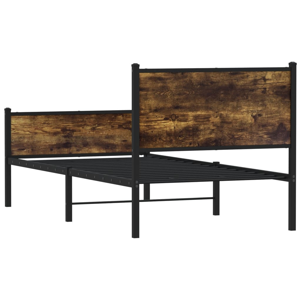Metal Bed Frame without Mattress Smoked Oak 90x200 cm