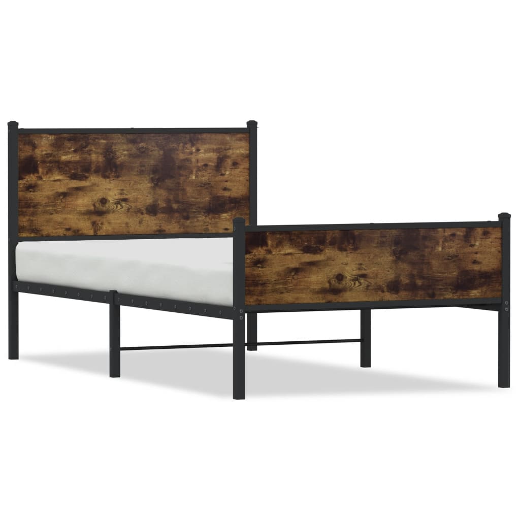 Metal Bed Frame without Mattress Smoked Oak 100x190 cm
