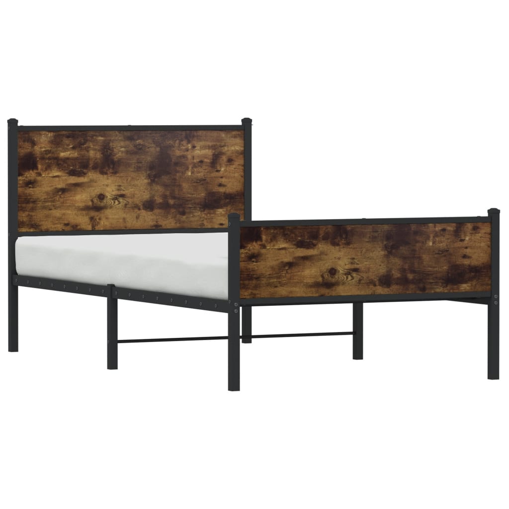 Metal Bed Frame without Mattress Smoked Oak 100x190 cm