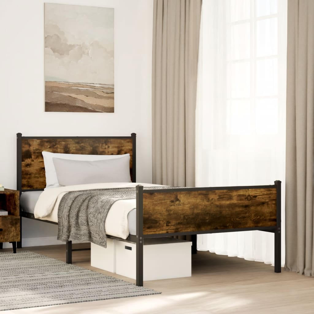 Metal Bed Frame without Mattress Smoked Oak 100x190 cm