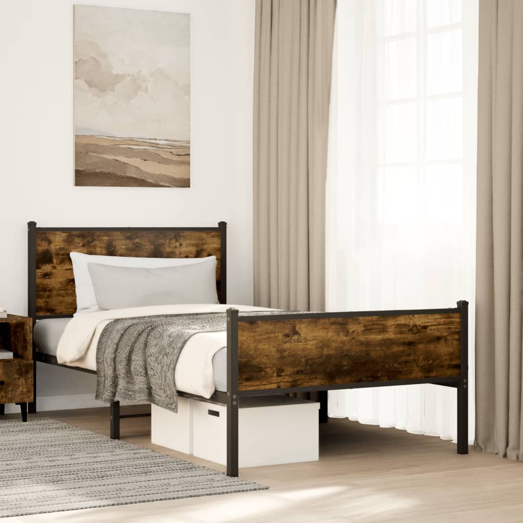 Metal Bed Frame without Mattress Smoked Oak 100x200 cm