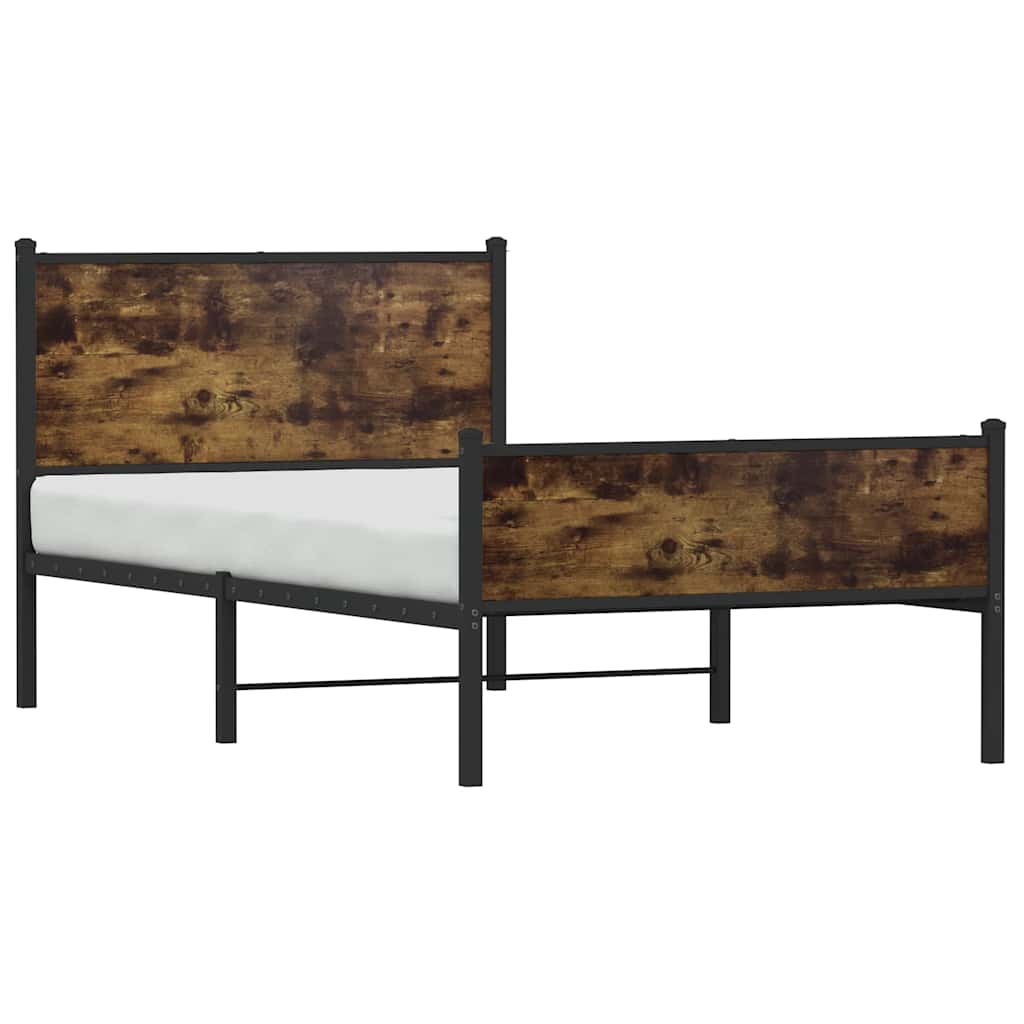 Metal Bed Frame without Mattress Smoked Oak 107x203 cm