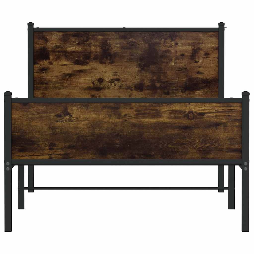 Metal Bed Frame without Mattress Smoked Oak 107x203 cm