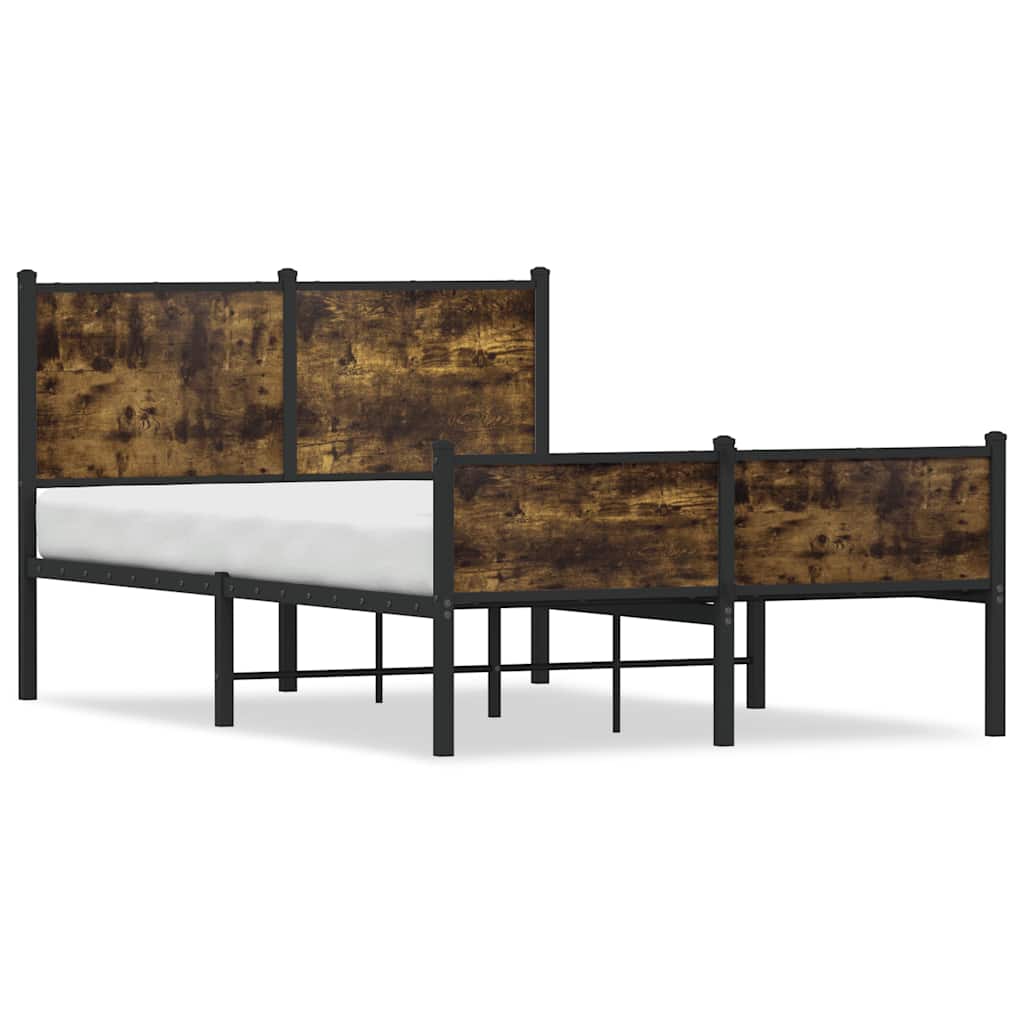 Metal Bed Frame without Mattress Smoked Oak 120x190 cm Small Double