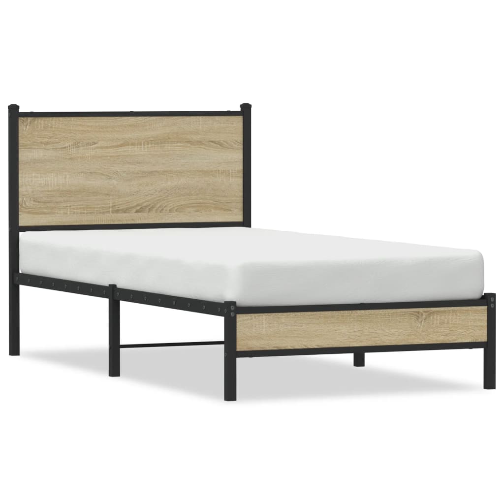 Metal Bed Frame without Mattress Sonoma Oak 75x190 cm Small Single