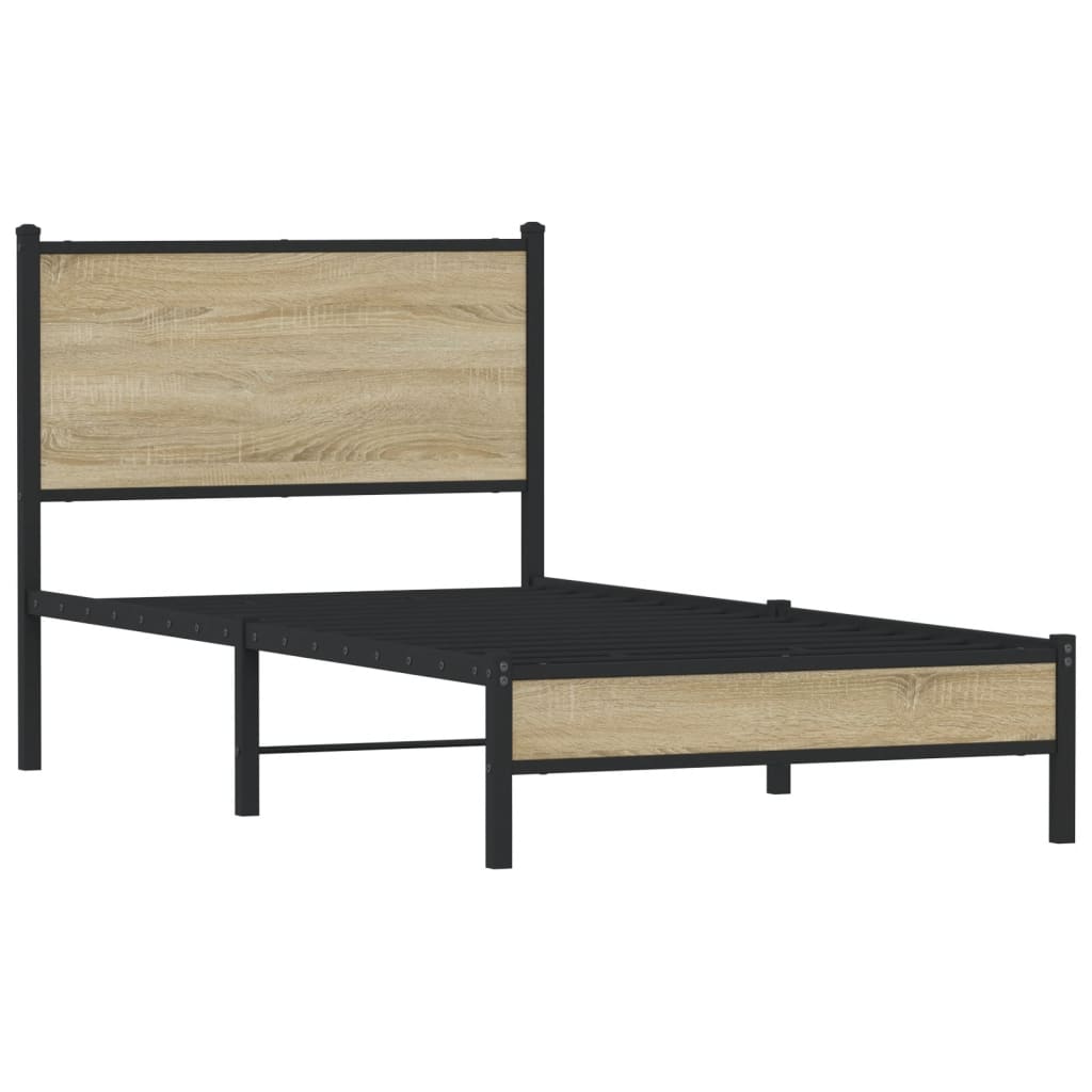 Metal Bed Frame without Mattress Sonoma Oak 75x190 cm Small Single