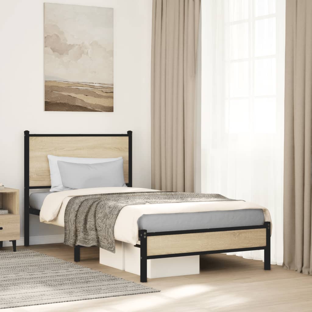 Metal Bed Frame without Mattress Sonoma Oak 75x190 cm Small Single