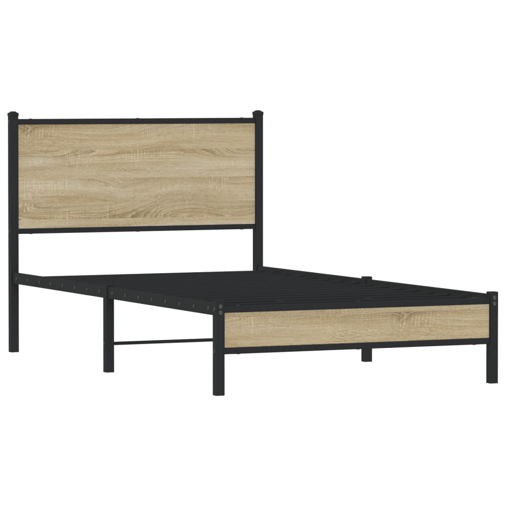 Metal Bed Frame without Mattress Sonoma Oak 100x200 cm