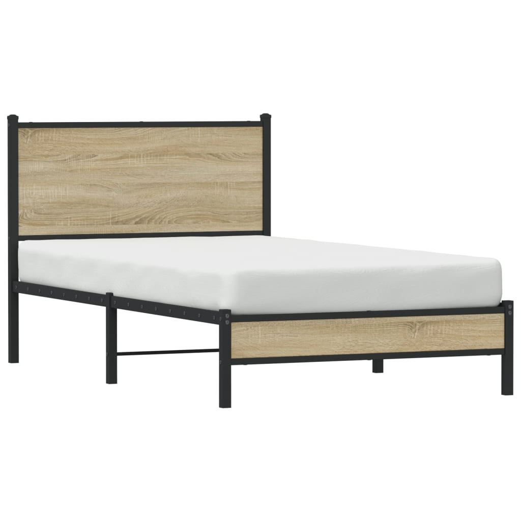 Metal Bed Frame without Mattress Sonoma Oak 100x200 cm