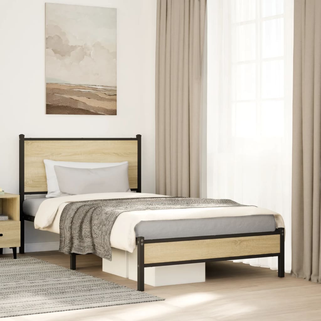 Metal Bed Frame without Mattress Sonoma Oak 100x200 cm