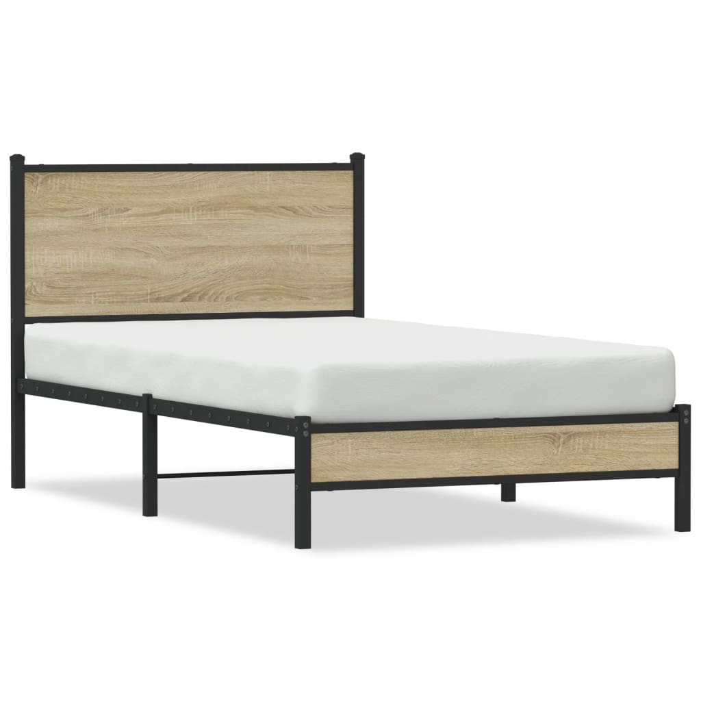Metal Bed Frame without Mattress Sonoma Oak 107x203 cm