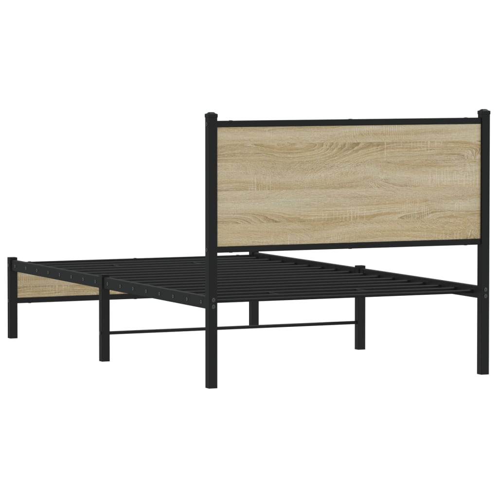 Metal Bed Frame without Mattress Sonoma Oak 107x203 cm
