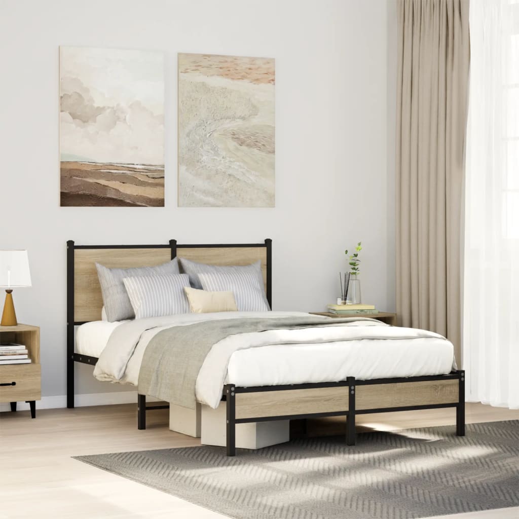 Metal Bed Frame without Mattress Sonoma Oak 120x200 cm