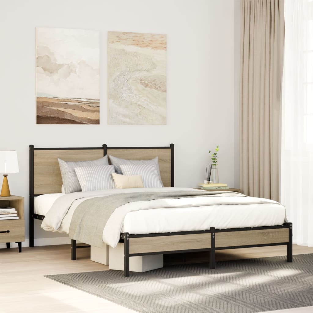Metal Bed Frame without Mattress Sonoma Oak 150x200 cm King Size