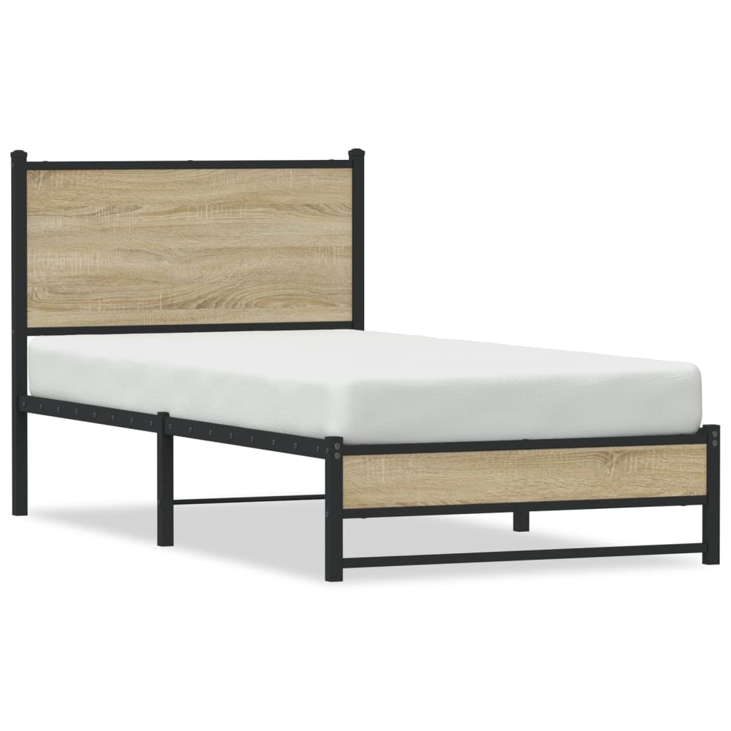 Metal Bed Frame without Mattress Sonoma Oak 75x190 cm Small Single
