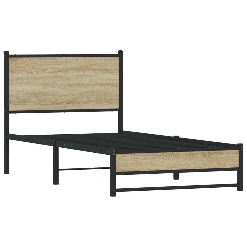 Metal Bed Frame without Mattress Sonoma Oak 90x200 cm