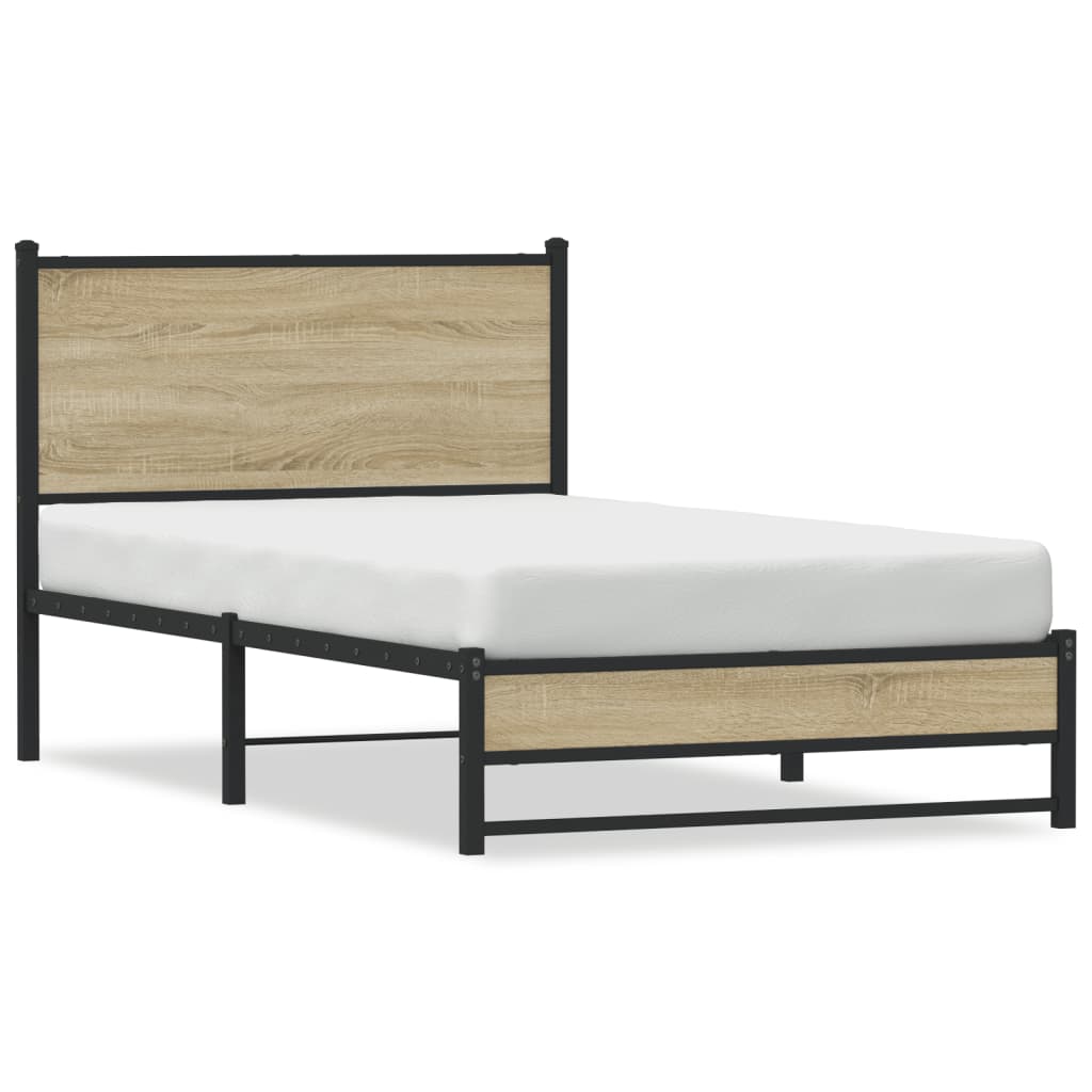 Metal Bed Frame without Mattress Sonoma Oak 100x190 cm