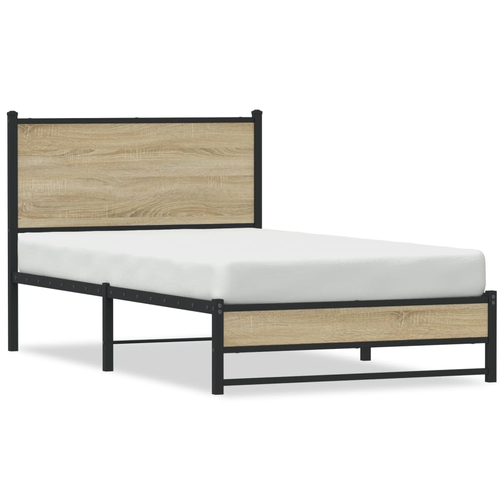 Metal Bed Frame without Mattress Sonoma Oak 100x200 cm