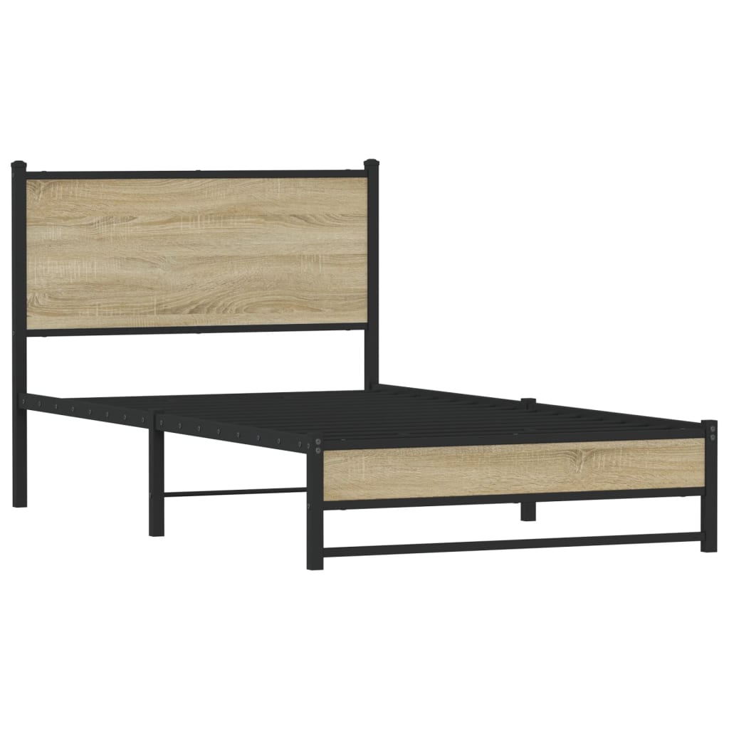 Metal Bed Frame without Mattress Sonoma Oak 100x200 cm