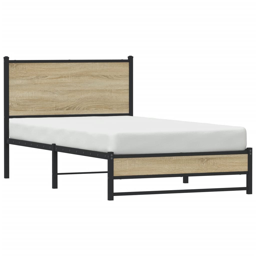 Metal Bed Frame without Mattress Sonoma Oak 100x200 cm