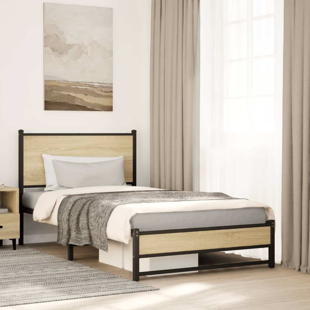 Metal Bed Frame without Mattress Sonoma Oak 100x200 cm