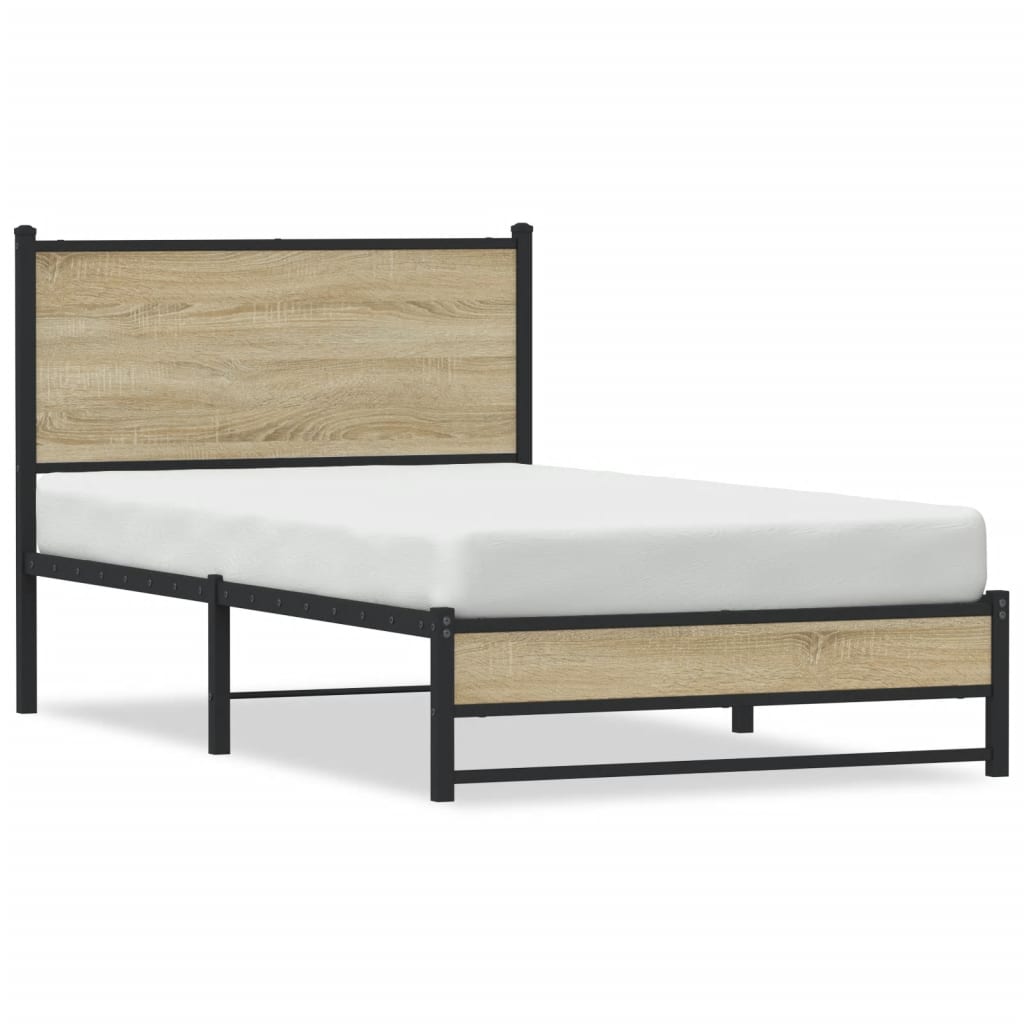 Metal Bed Frame without Mattress Sonoma Oak 107x203 cm