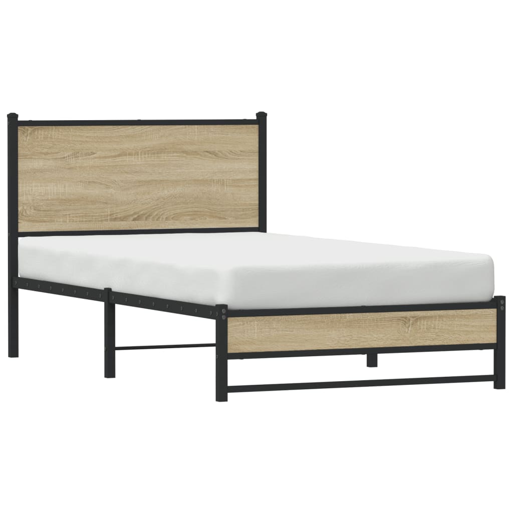 Metal Bed Frame without Mattress Sonoma Oak 107x203 cm