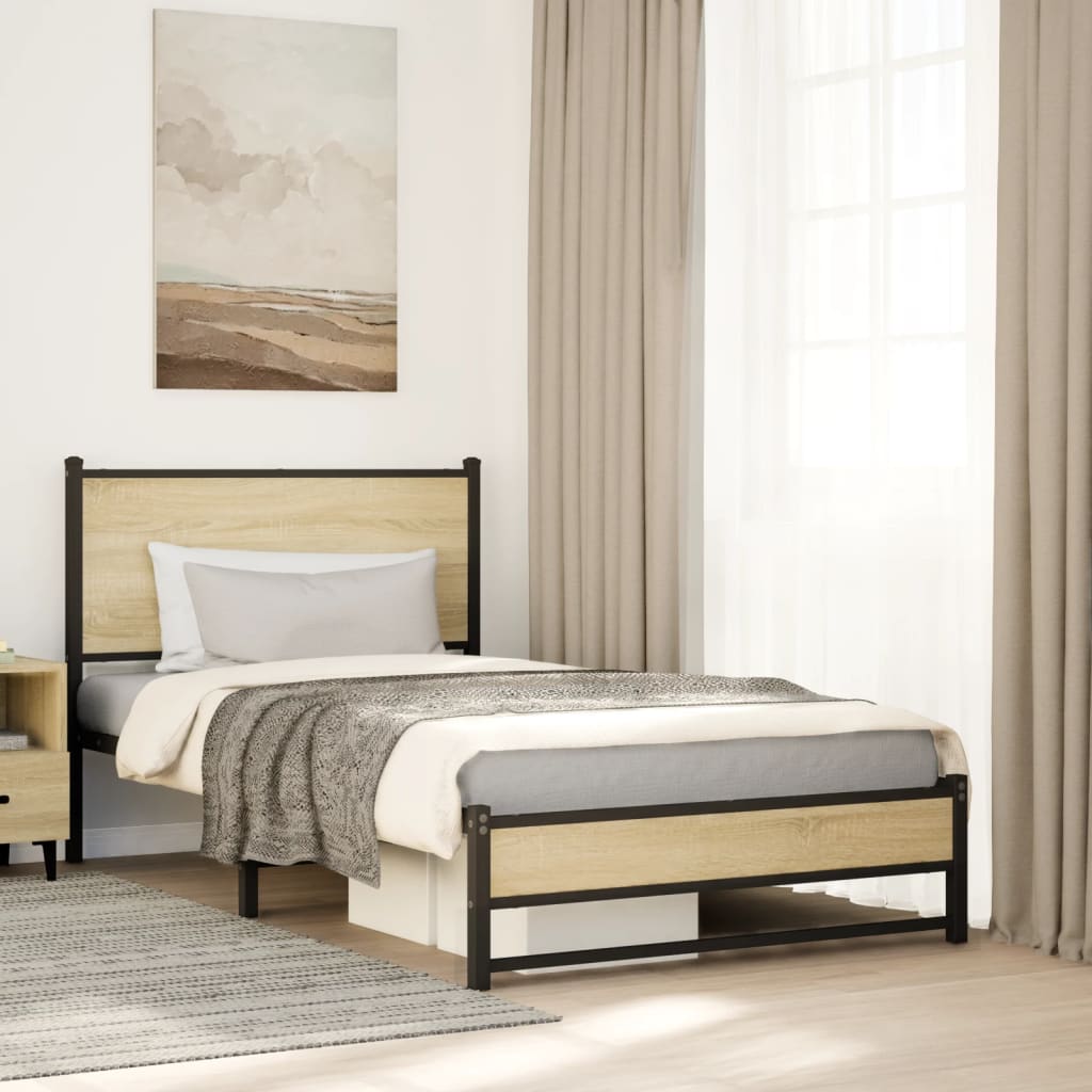 Metal Bed Frame without Mattress Sonoma Oak 107x203 cm