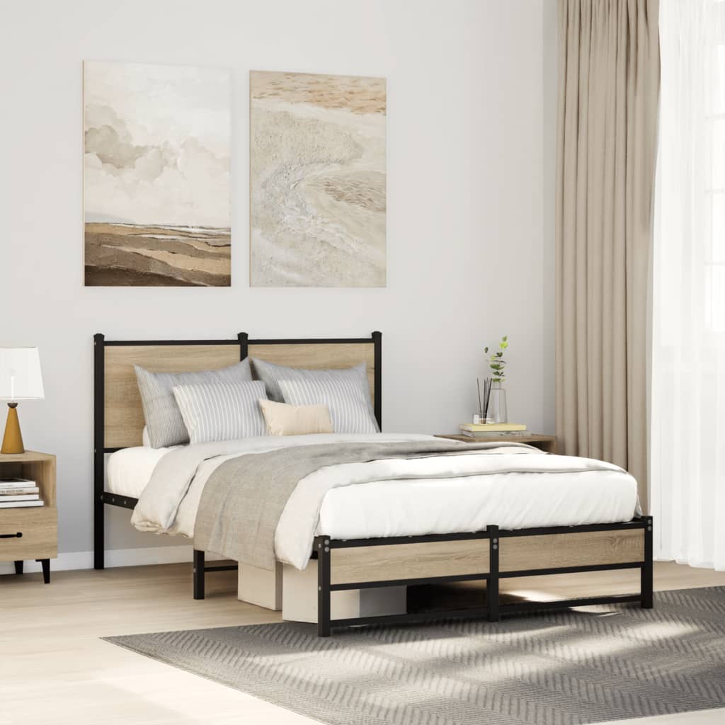 Metal Bed Frame without Mattress Sonoma Oak 120x200 cm