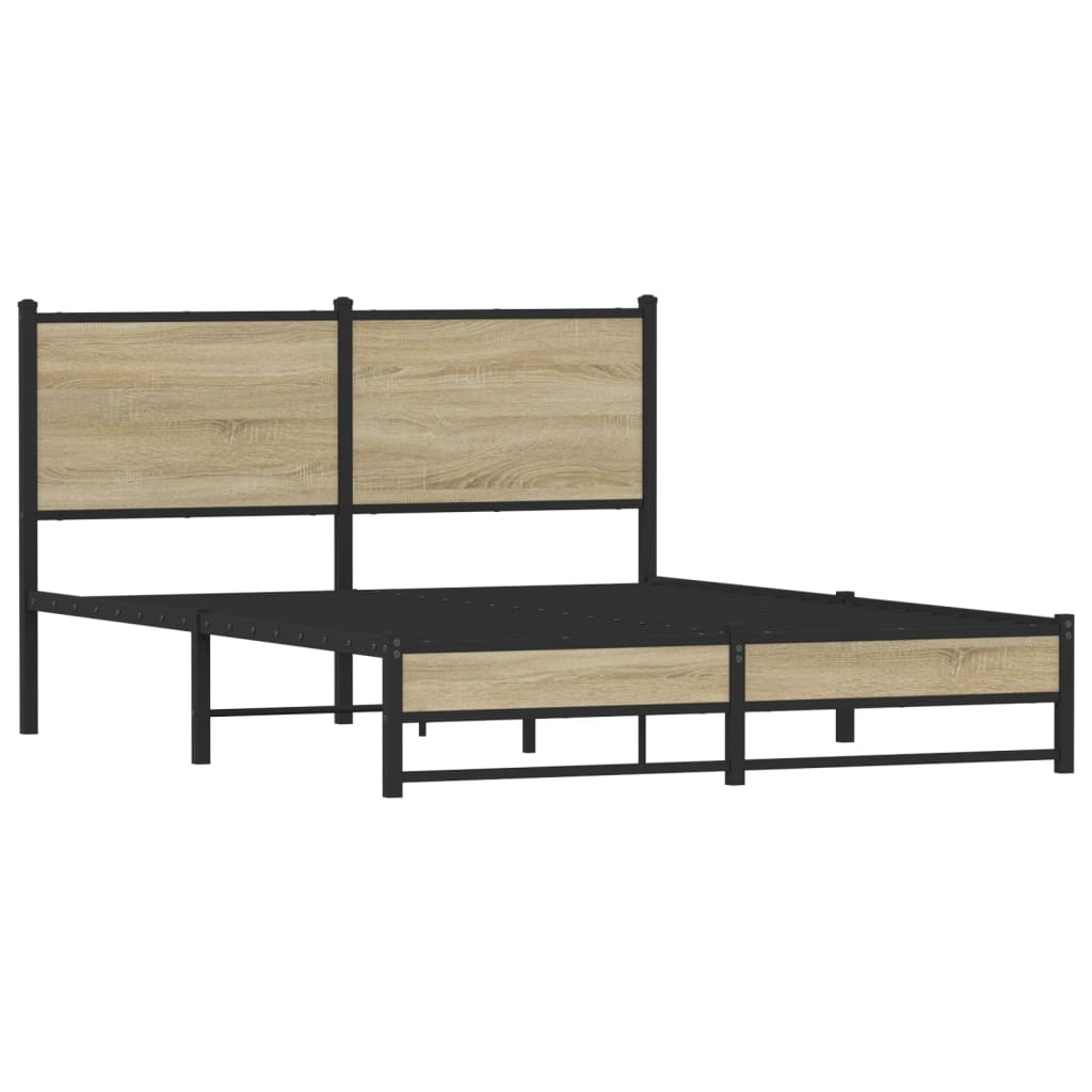 Metal Bed Frame without Mattress Sonoma Oak 137x190 cm