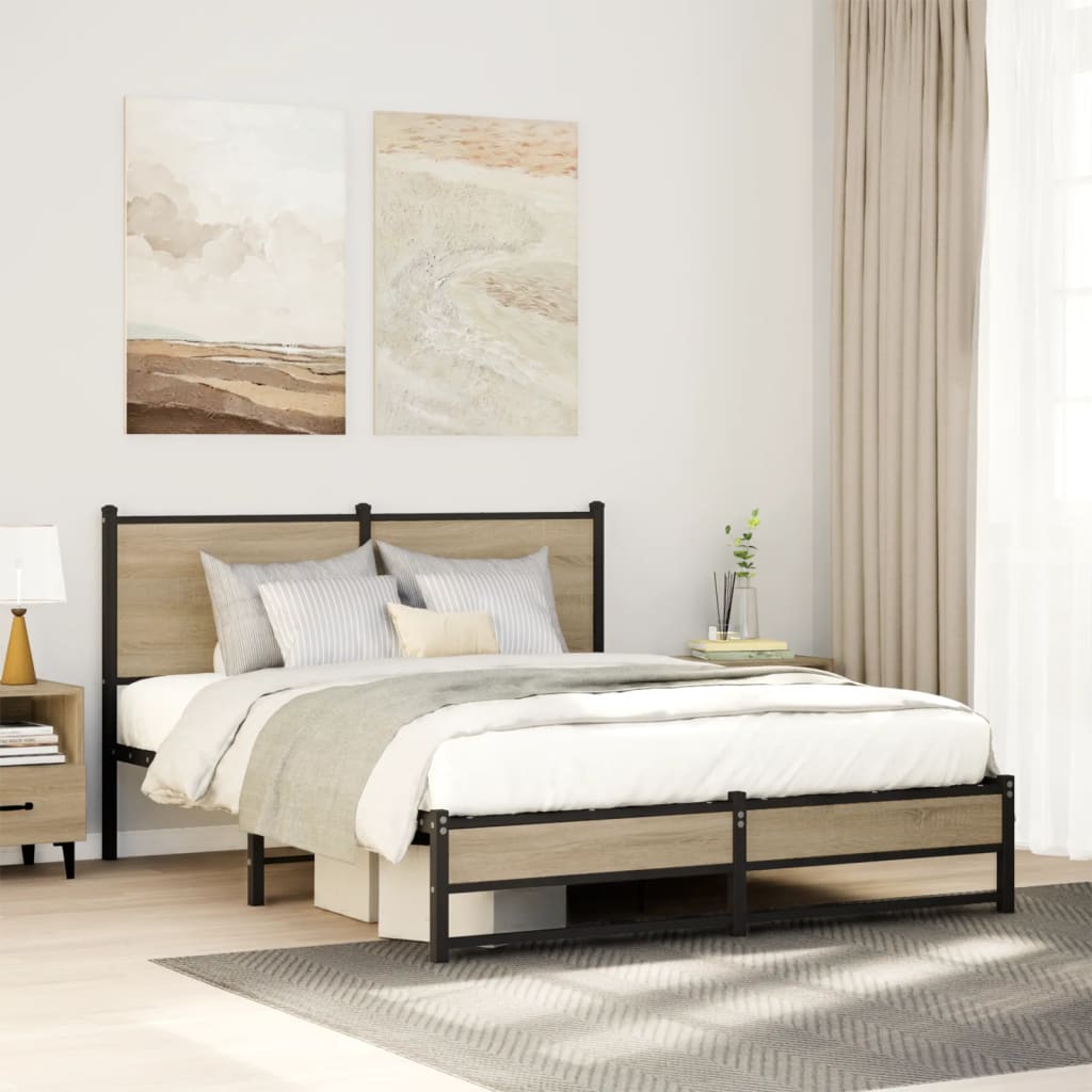 Metal Bed Frame without Mattress Sonoma Oak 137x190 cm